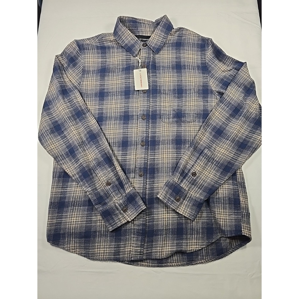 NWT Lucky Brand Flannel Shirt Blue Plaid Grunge Heritage Men's M